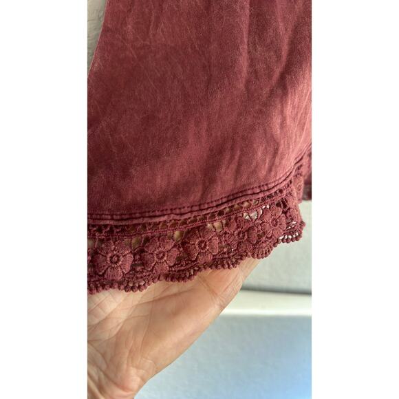 Altar'd State Burgundy Lace Crochet Trim Tunic Swing Top Babydoll Dark Goth - Picture 5 of 8